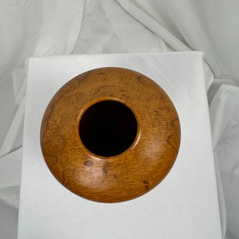 EH Lang Hand Turned Maple Wood Vase Decor Honey Brown Natural Grain Pedestal